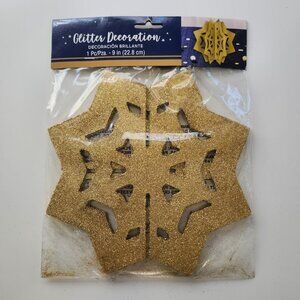 NEW Gold Glitter 3D Star Lantern 9" 8 Point Christmas Decorations Holiday Eid Ra